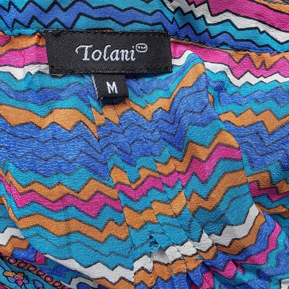 Tolani Size Medium Striped 100% Silk 3/4 Sleeve Fluttery Shirt Blouse Boho - Picture 8 of 8